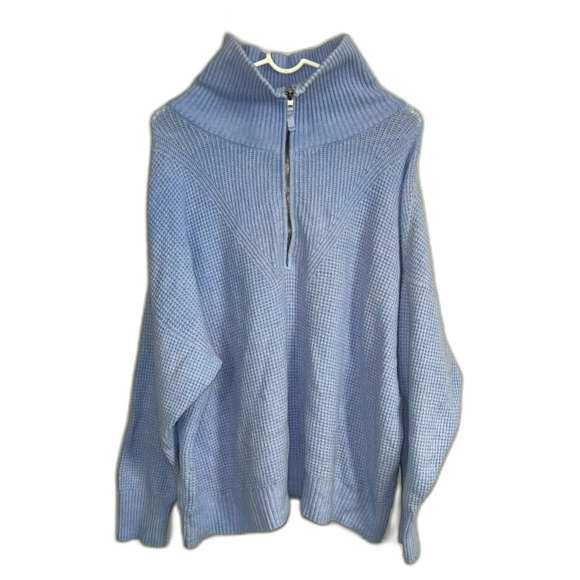 Aerie Turtle Neck 3/4 Zipper Ribbed Blue Oversized Sweater Size Medium - Picture 1 of 7
